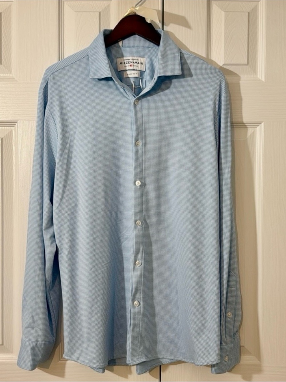 Mizzen+Main Trim Fit Spinnaker Performance Blue Gingham Dress Shirt Men’s Sz XL
